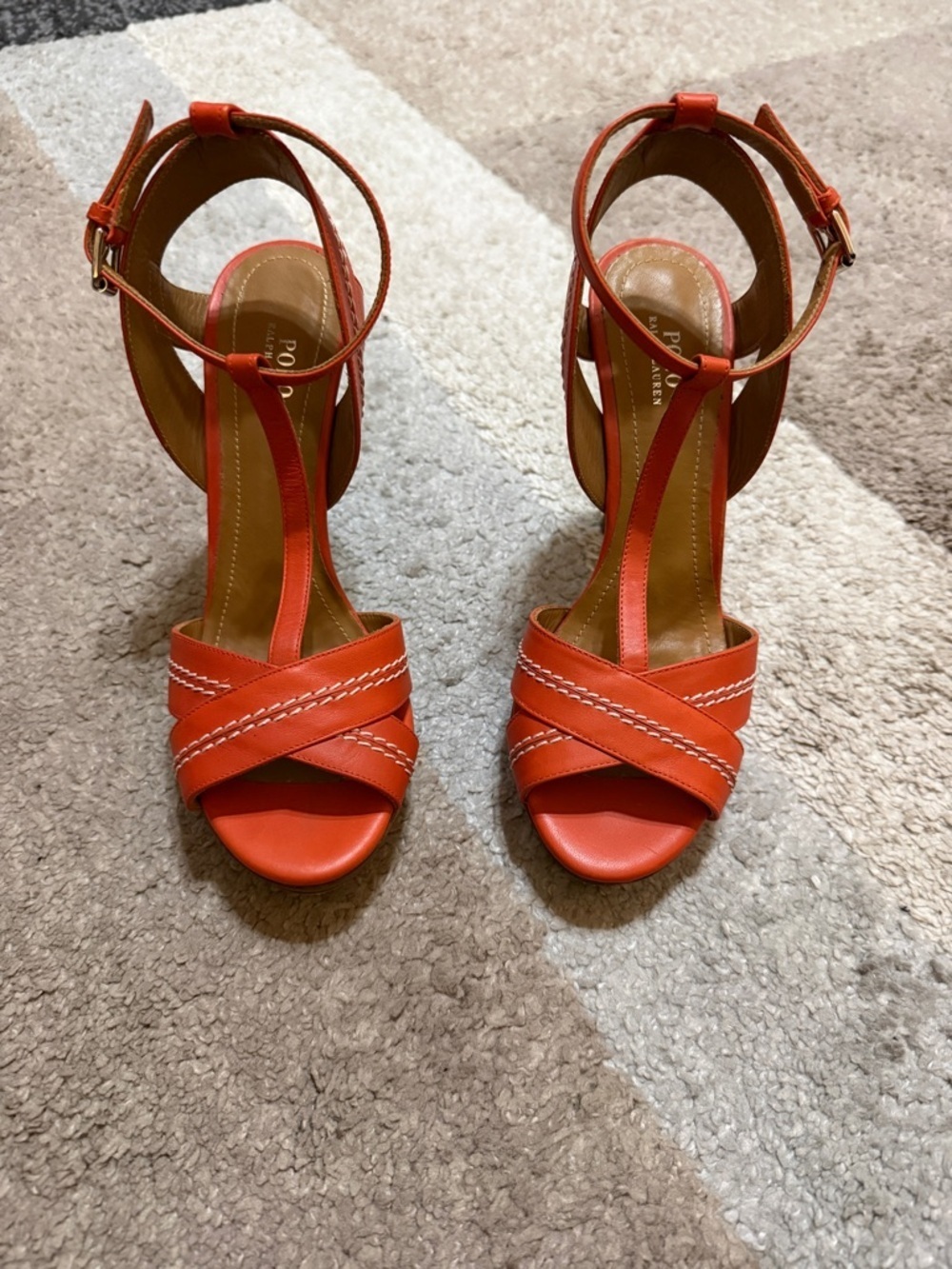 Polo by Ralph Lauren Orange Strappy Ankle-Wrap Heels- 36.5